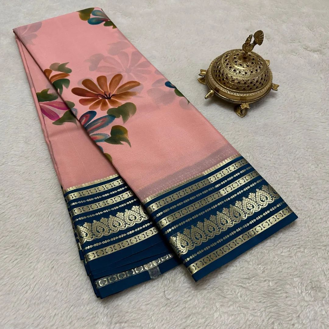 Exclusive pure crepe printed mysore silk sarees