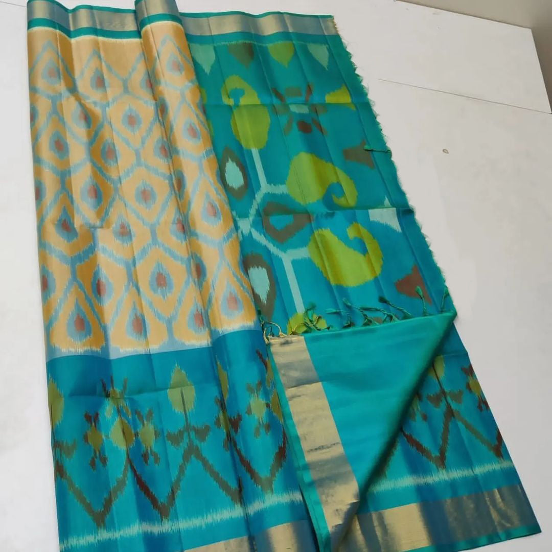 ikkat Printed Handloom Soft Silk Saree 💕