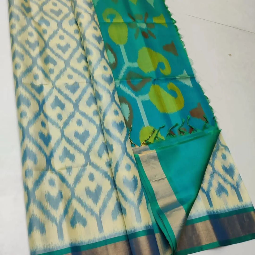 ikkat Printed Handloom Soft Silk Saree 💕