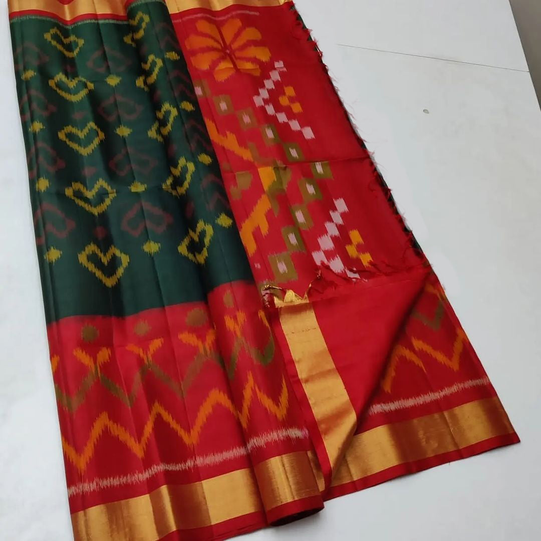 ikkat Printed Handloom Soft Silk Saree 💕