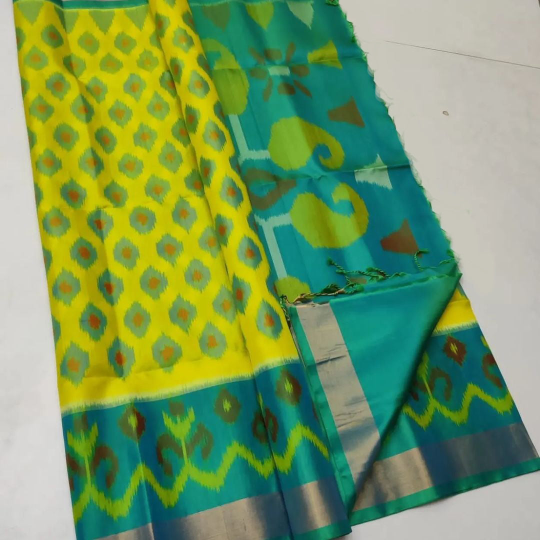 ikkat Printed Handloom Soft Silk Saree 💕