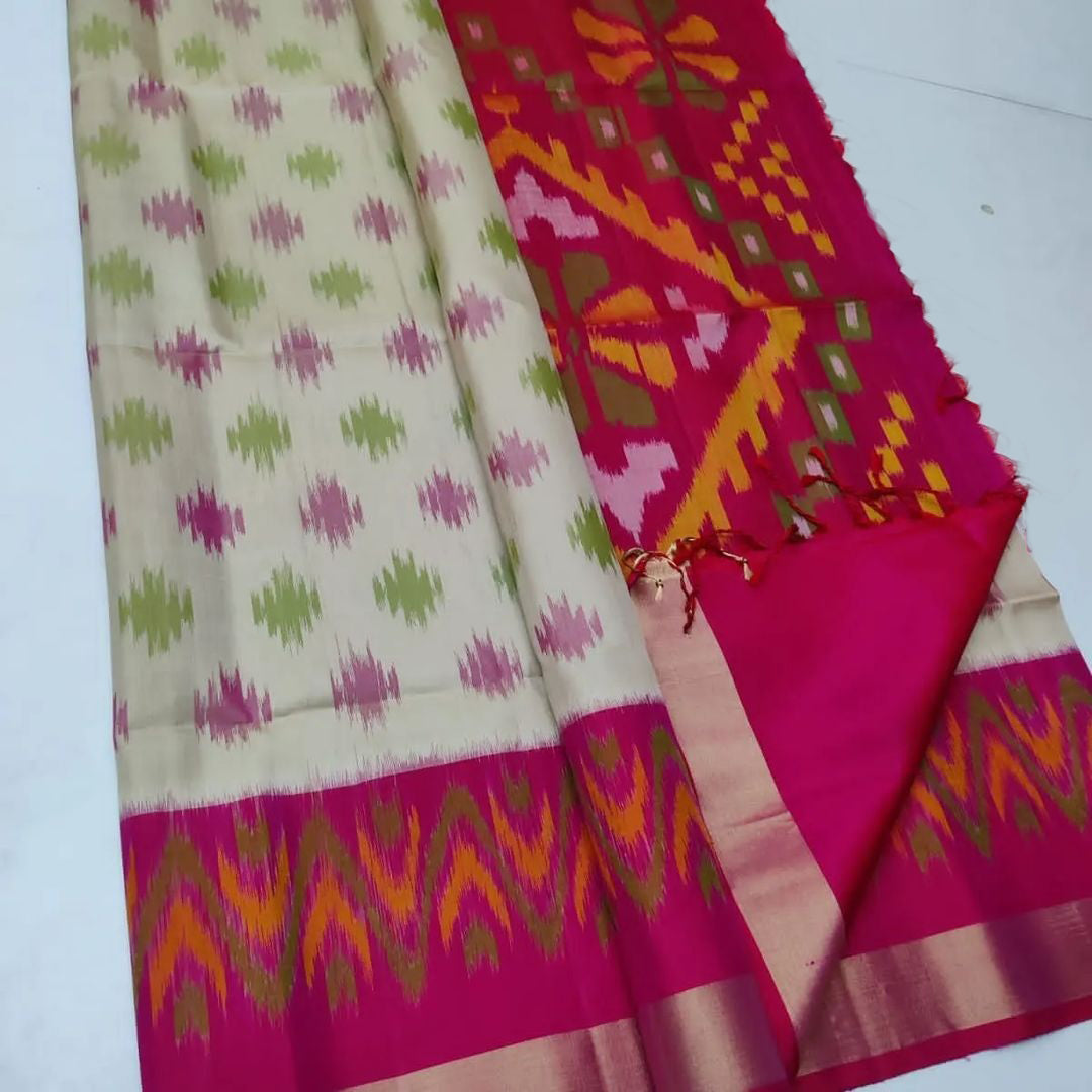 ikkat Printed Handloom Soft Silk Saree 💕