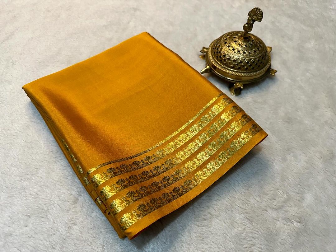 🥰 Exclusive Zari Border Yellow  Plain Mysore Silk Saree.🥰