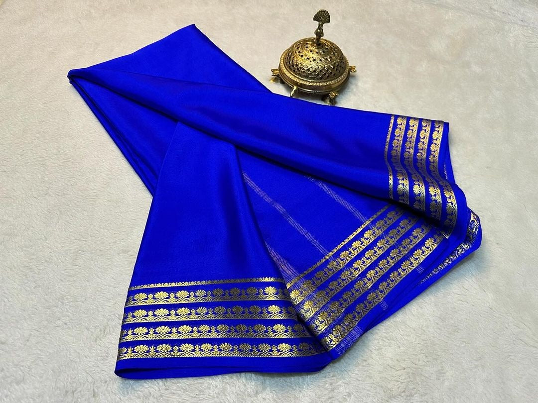 🥰 Exclusive Zari BorderBlue  Plain Mysore Silk Saree.🥰