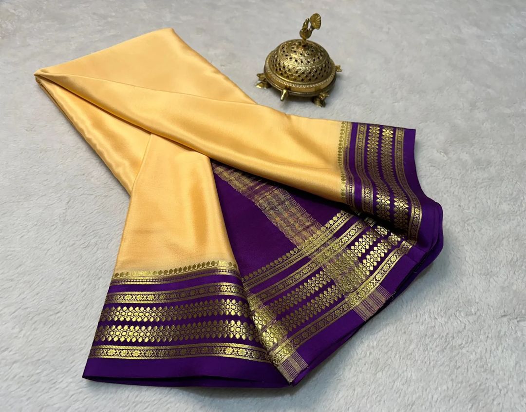 🥰Exclusive  Zari Border Beige Colour Plain Mysore Silk Saree.🥰