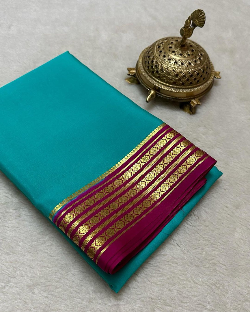 🥰Exclusive Zari Border Sky Blue Colour Plain Mysore Silk Saree.🥰