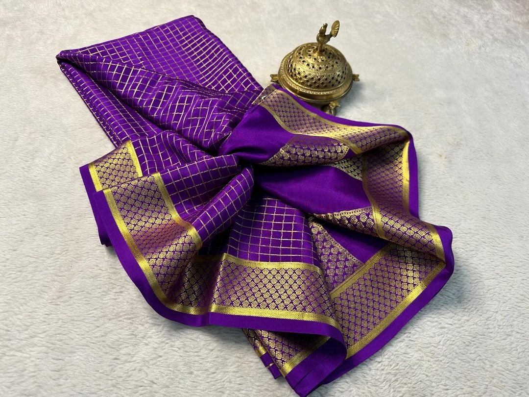 💕 Pure Purple Brocade Mysore Silk sarees 💕