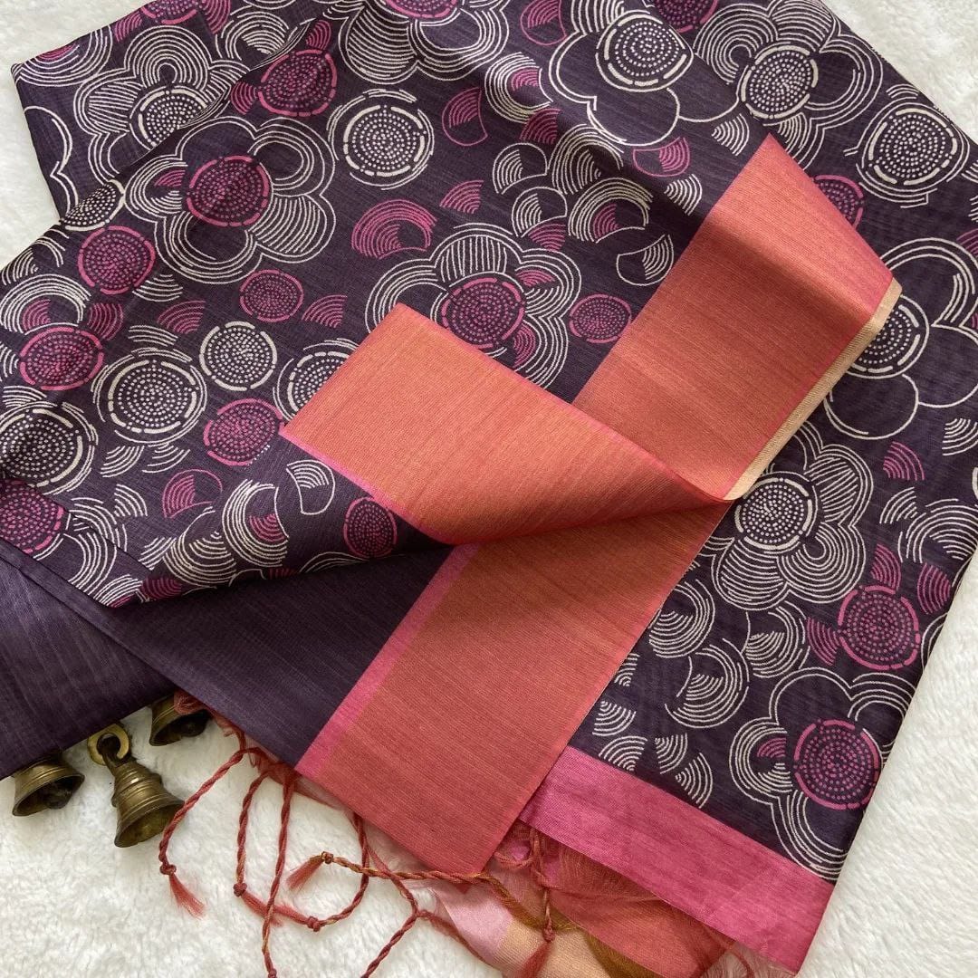 Purple Color Semi Tussar Silk Sarees