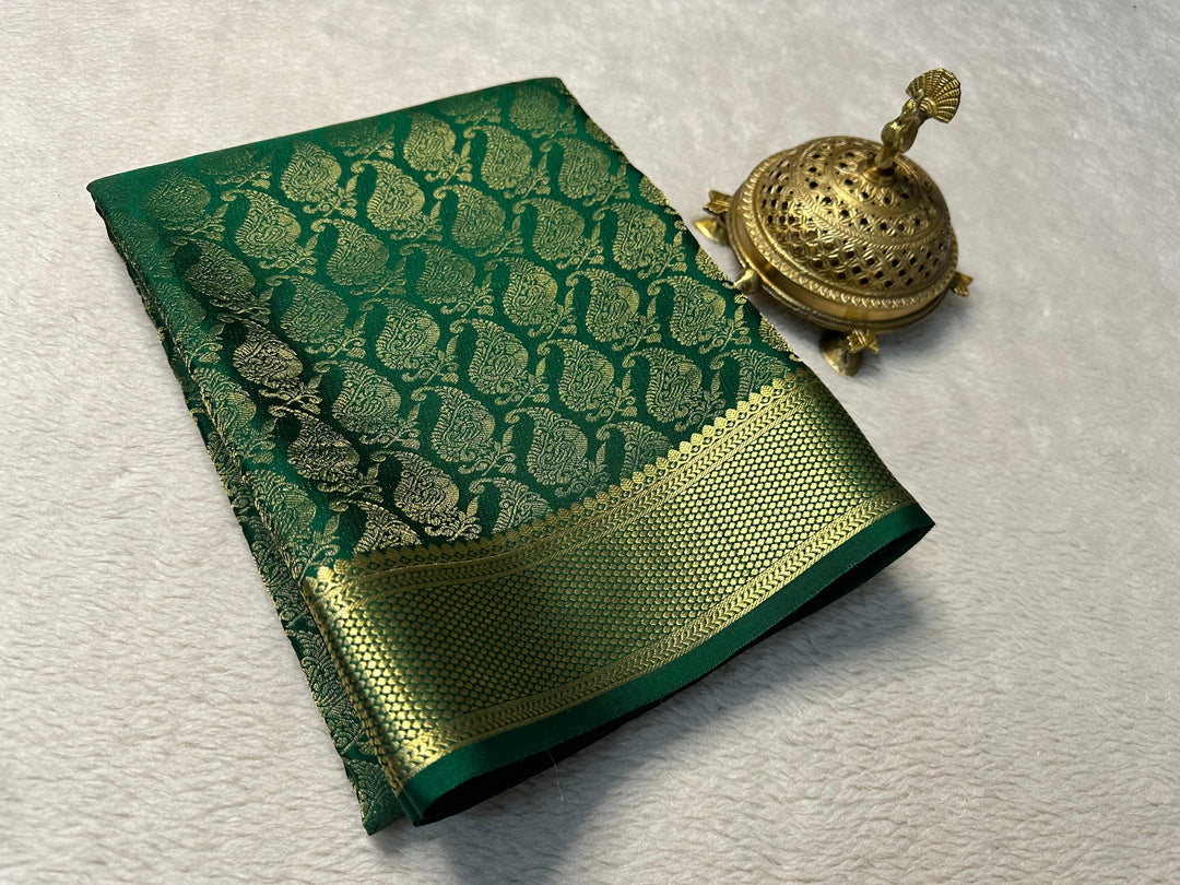 Opulent Brocade Saree Pure Mysore Soft Silk And Heavy Gold Zari