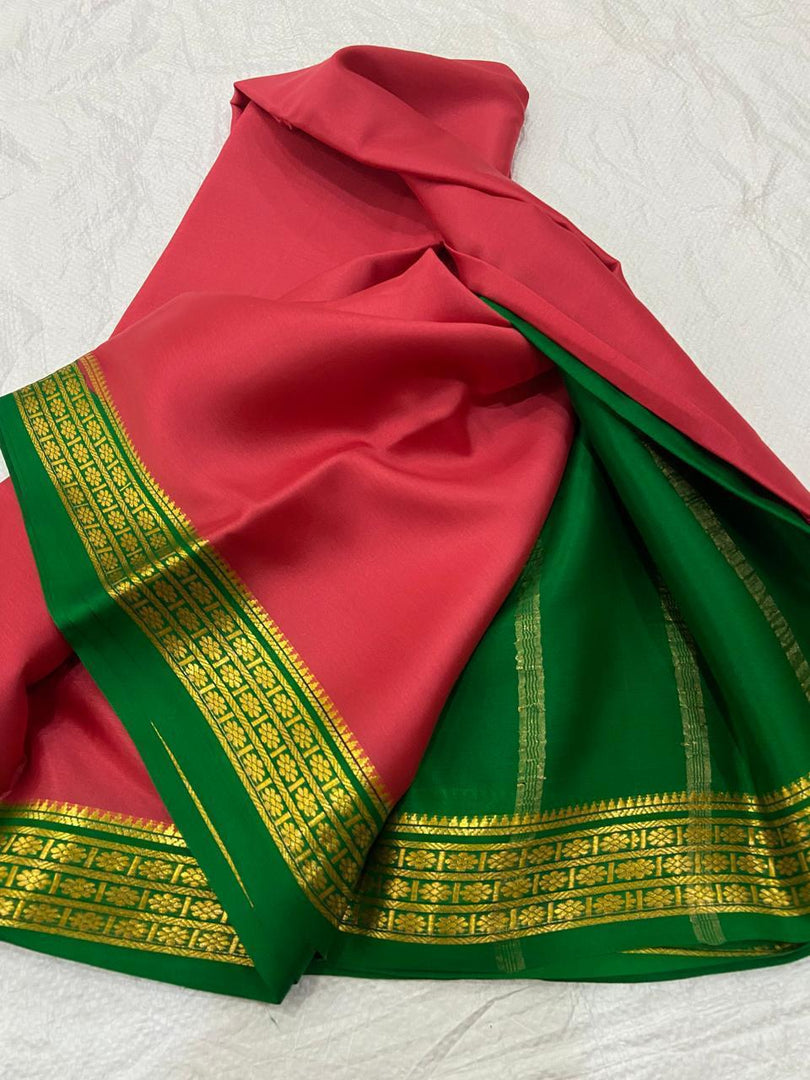 💝RED ND GREEN SEMI SOFT SILK SAREE💝