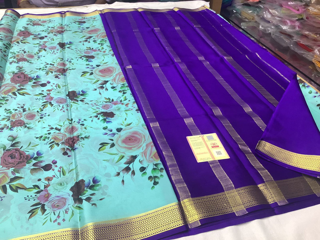 Dazzling Purple And Blue Traditional Semi Soft Silk Saree With Ornate Zari Accents