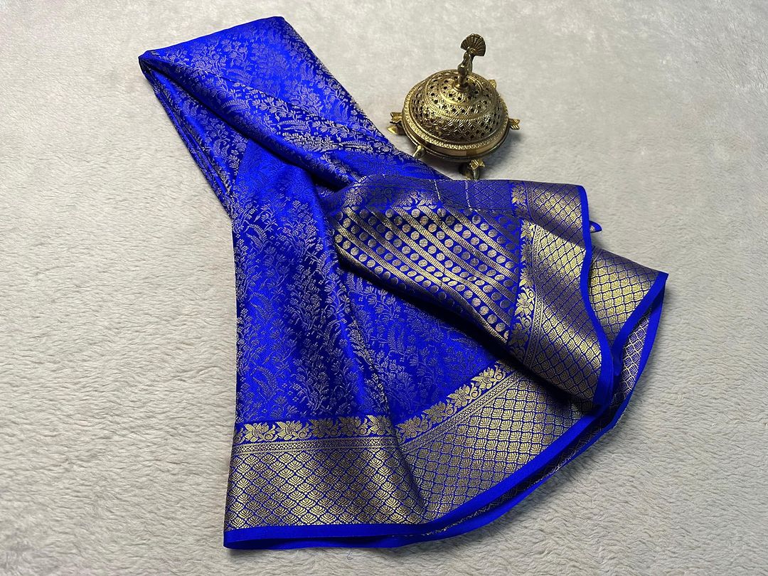 Pure Brocade Mysore Silk blue sarees