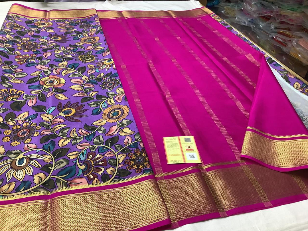 Exclusive pure crepe printed mysore silk sarees