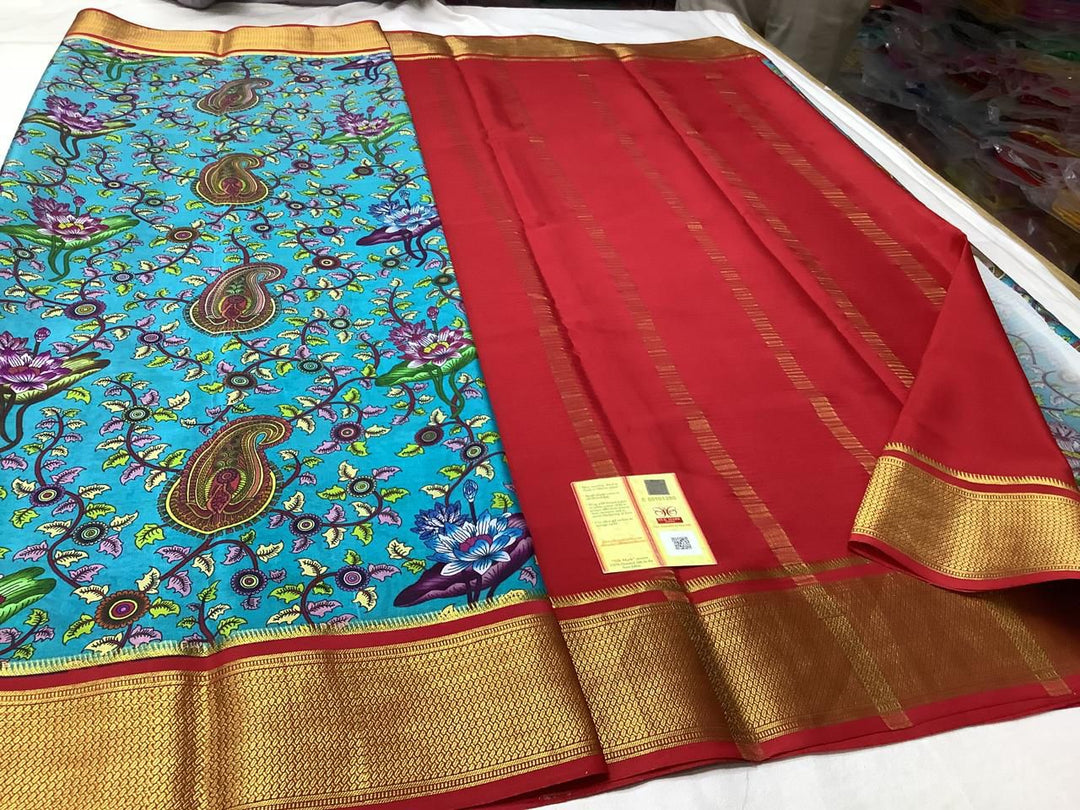 Exclusive pure crepe printed mysore silk sarees