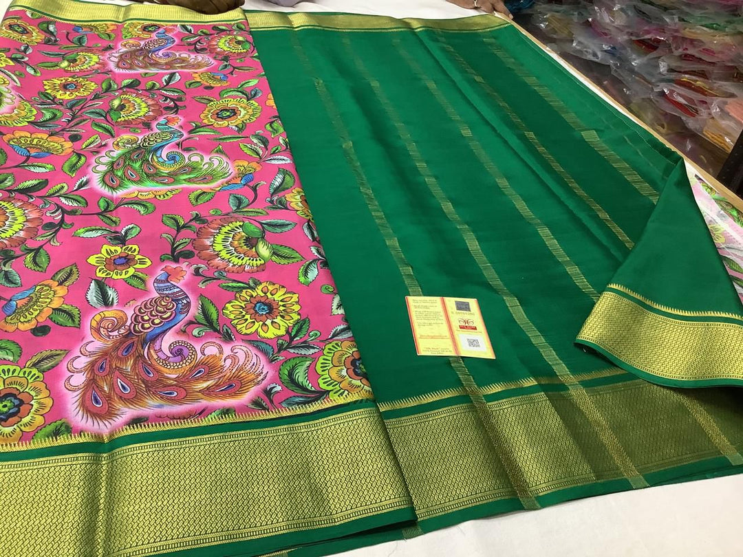 Exclusive pure crepe printed mysore silk sarees