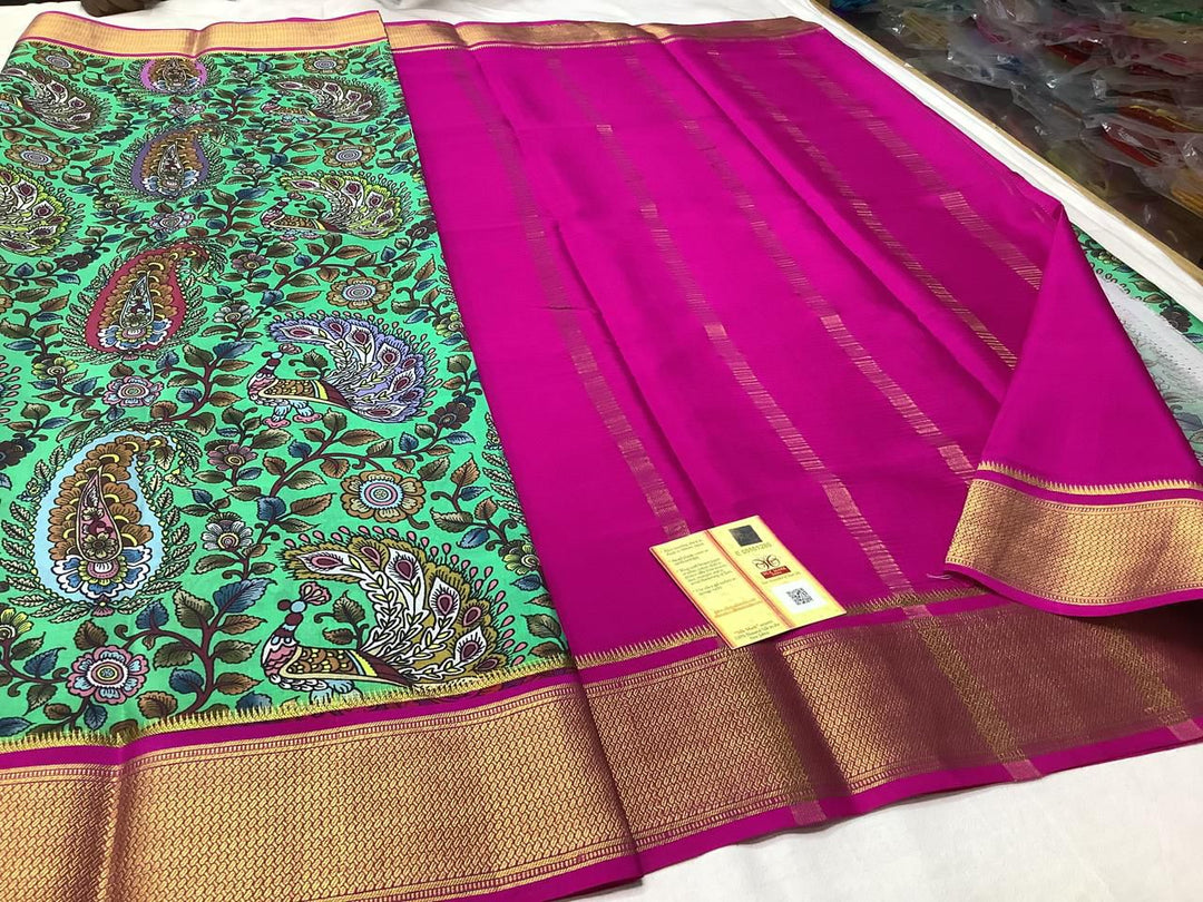 Exclusive pure crepe printed mysore silk sarees