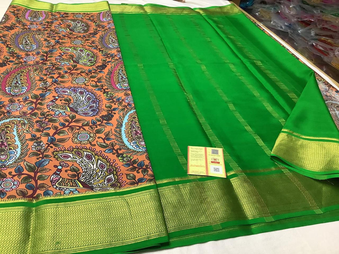 Exclusive pure crepe printed mysore silk sarees