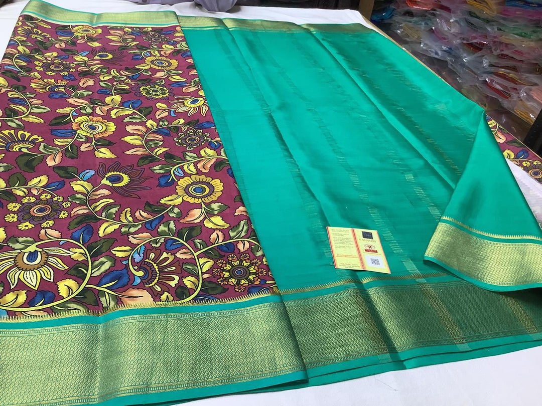 Exclusive pure crepe printed mysore silk sarees