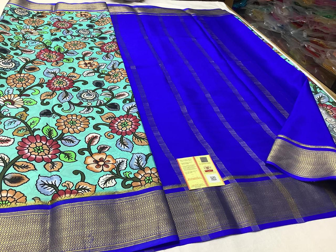 Exclusive pure crepe printed mysore silk sarees