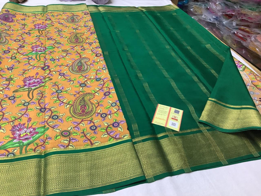 Exclusive pure crepe printed mysore silk sarees