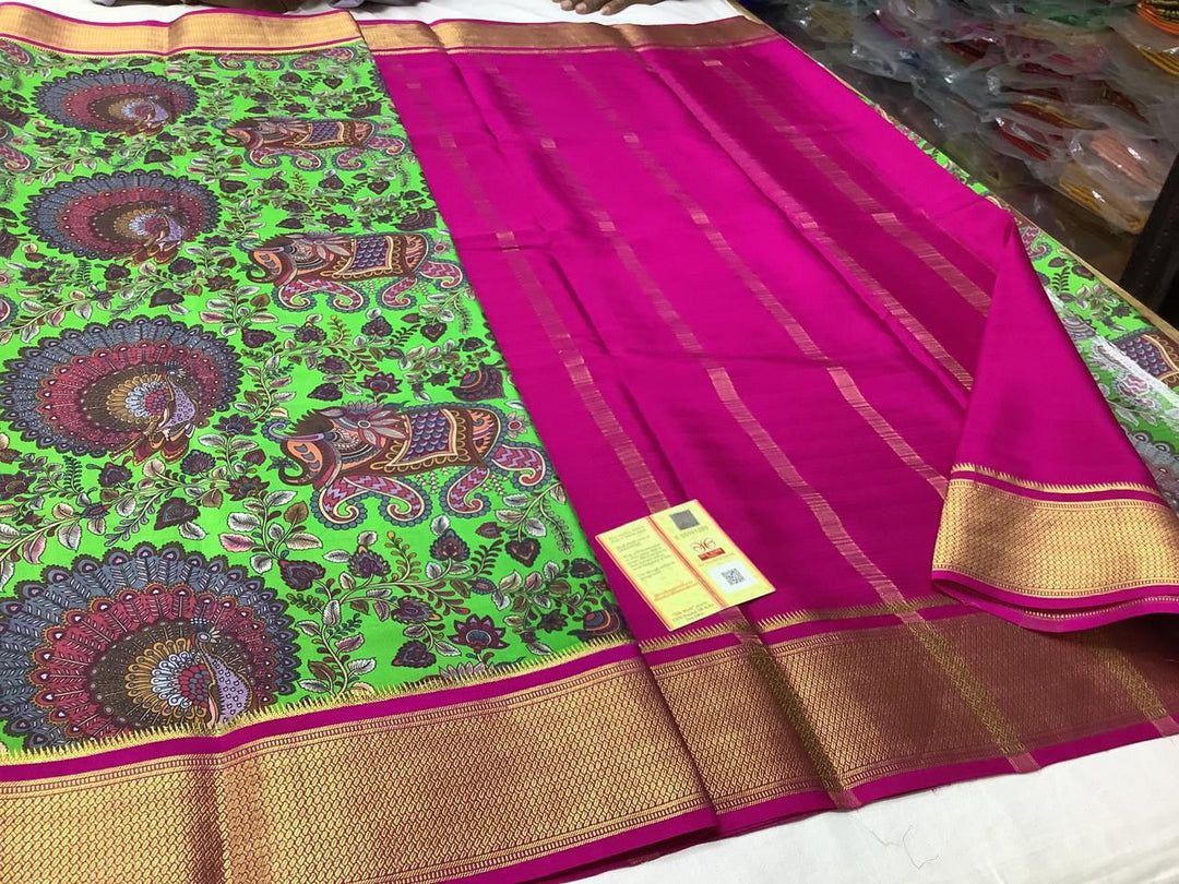 Exclusive pure crepe printed mysore silk sarees