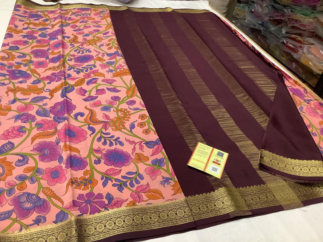Graceful Traditional Mysore Silk Crepe Saree With Rich Zari And Digital Design