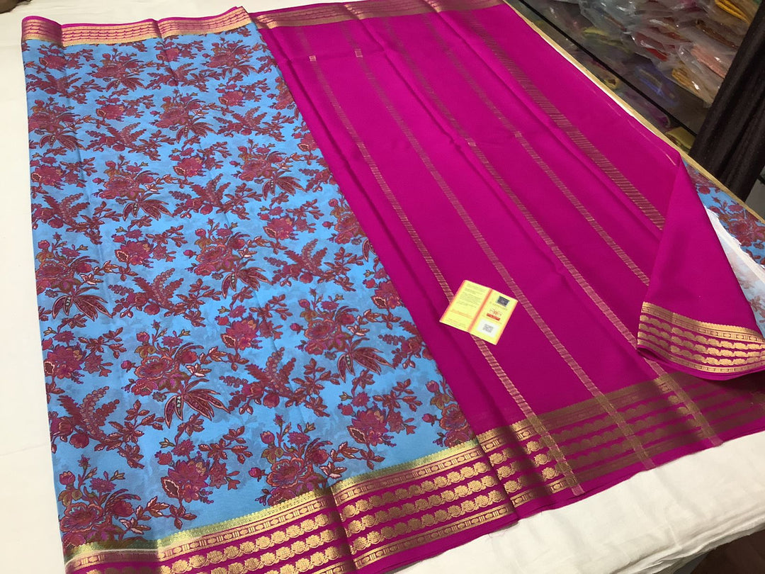 Exclusive Pure Crepe Printed Mysore Silk Sarees