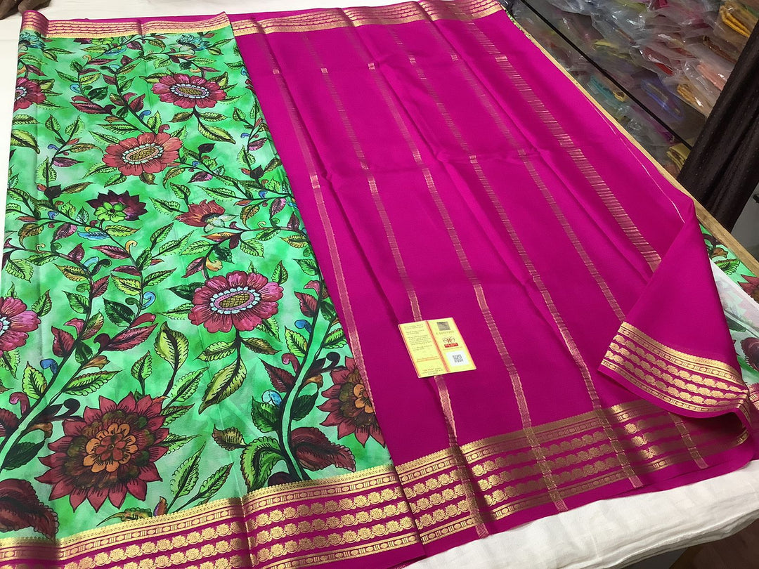 Exclusive Pure Crepe Printed Mysore Silk Sarees