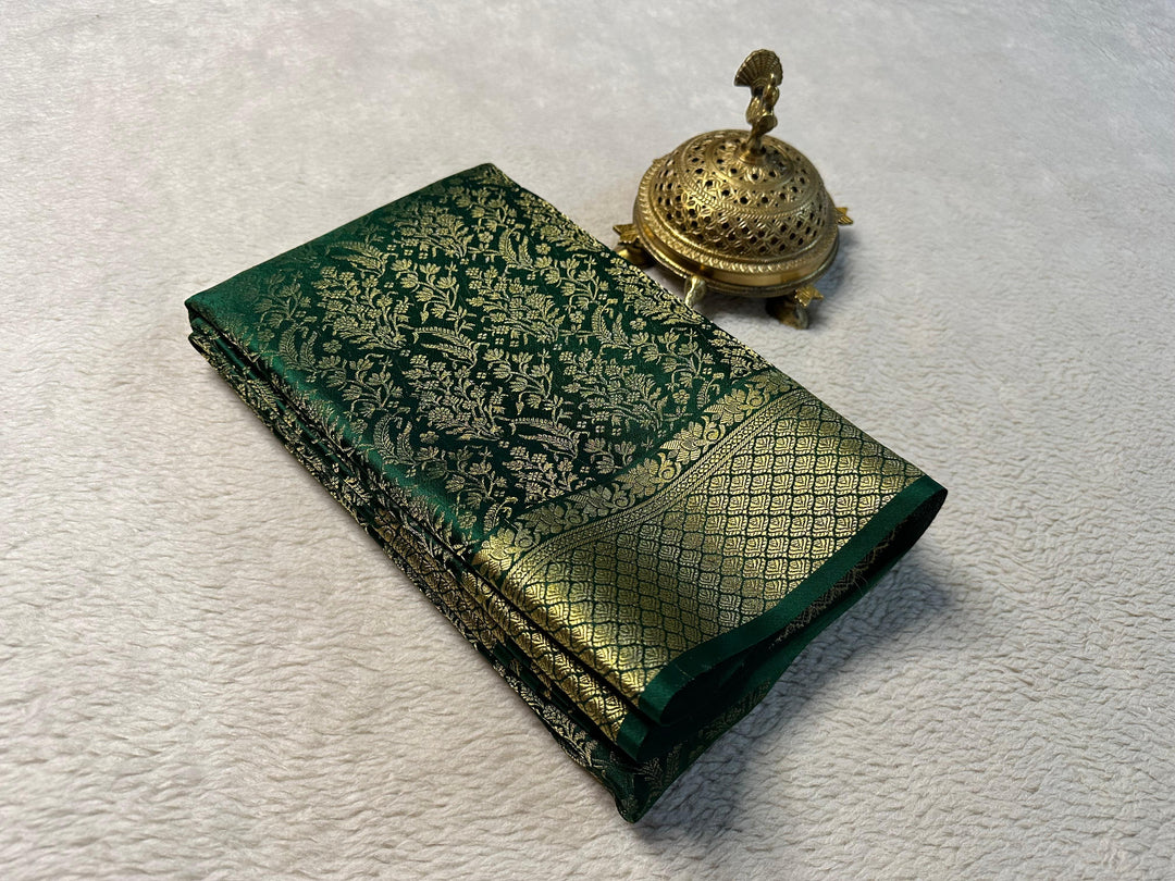 Graceful Green Pure Mysore Silk Saree Festive Ready