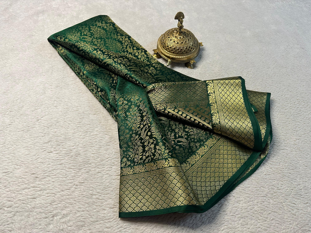 Graceful Green Pure Mysore Silk Saree Festive Ready