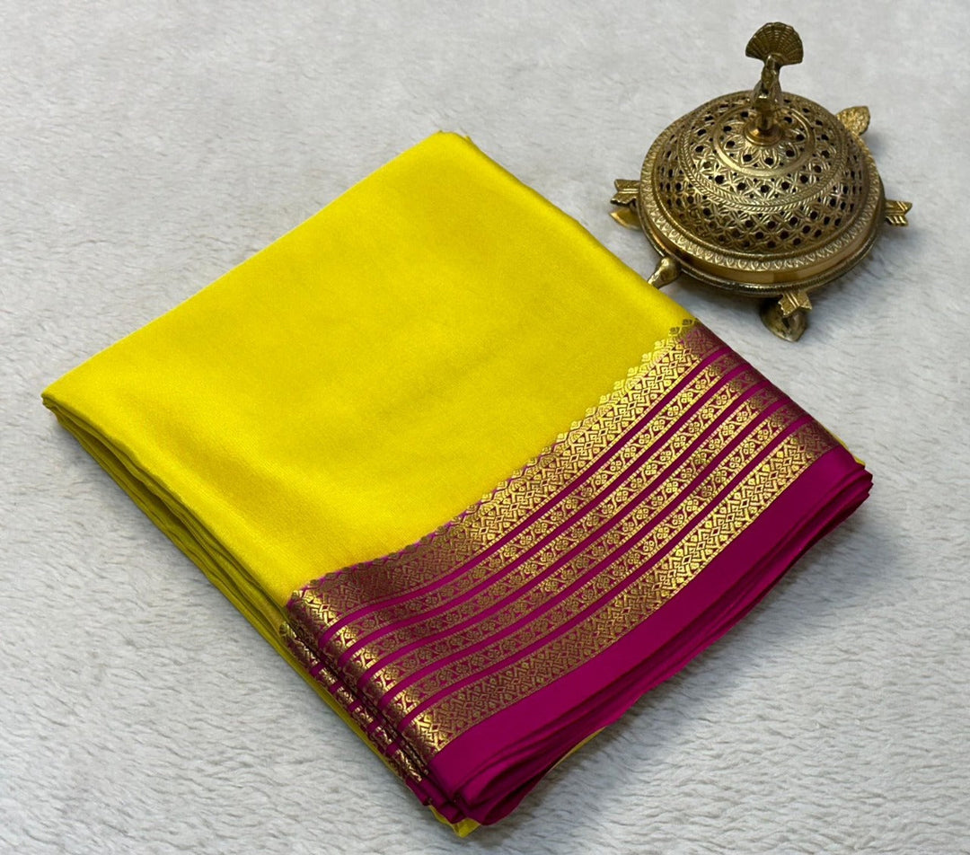 Graceful Yellow Mysore Soft Silk Saree Pure And Ethnic Style