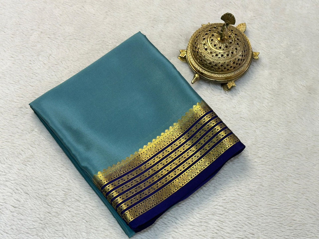 Regal Grey Soft Silk Saree From Mysore Authentic And Pure