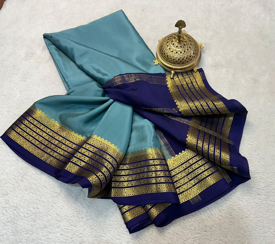 Regal Grey Soft Silk Saree From Mysore Authentic And Pure