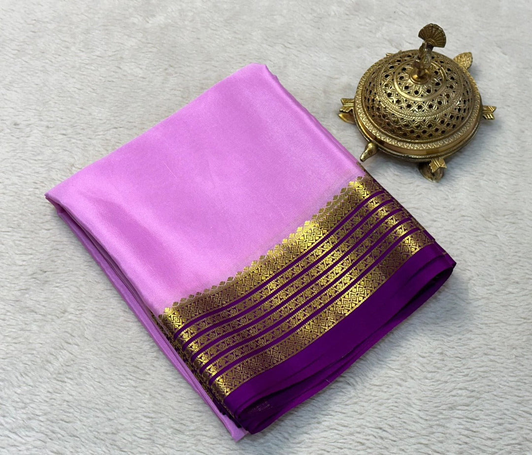 Authentic Pink Traditional Mysore Saree Pure Soft Silk Weave