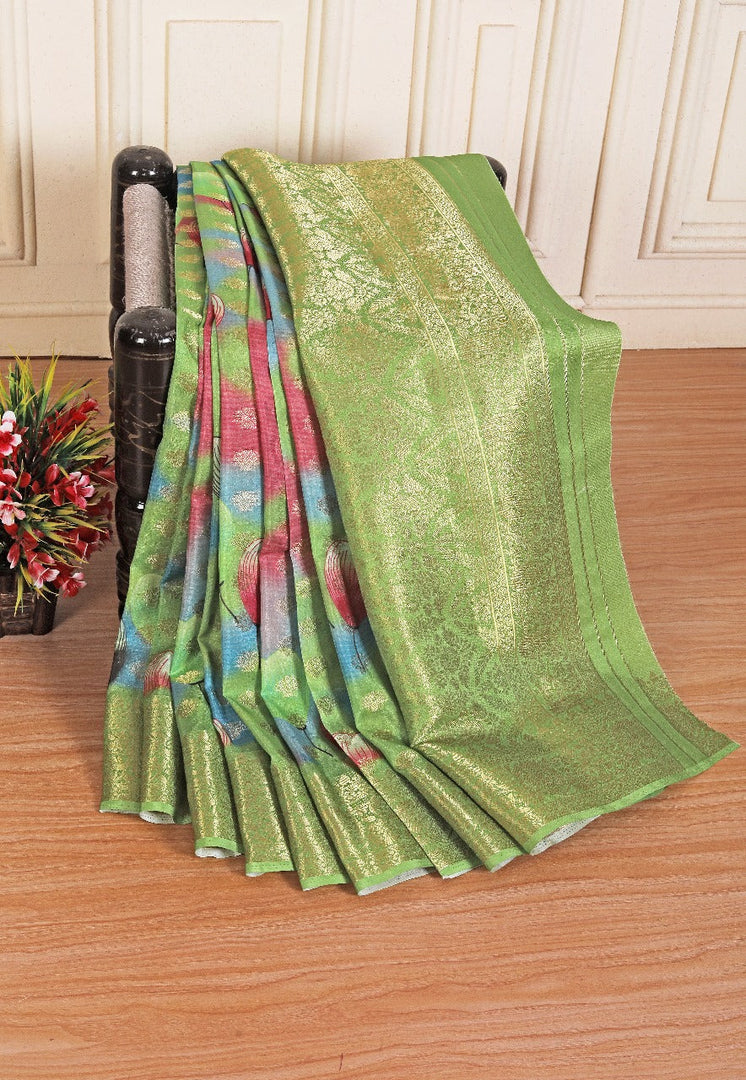 Trendy Blue Digital Printed Crepe Georgette Saree With Stylish Blouse