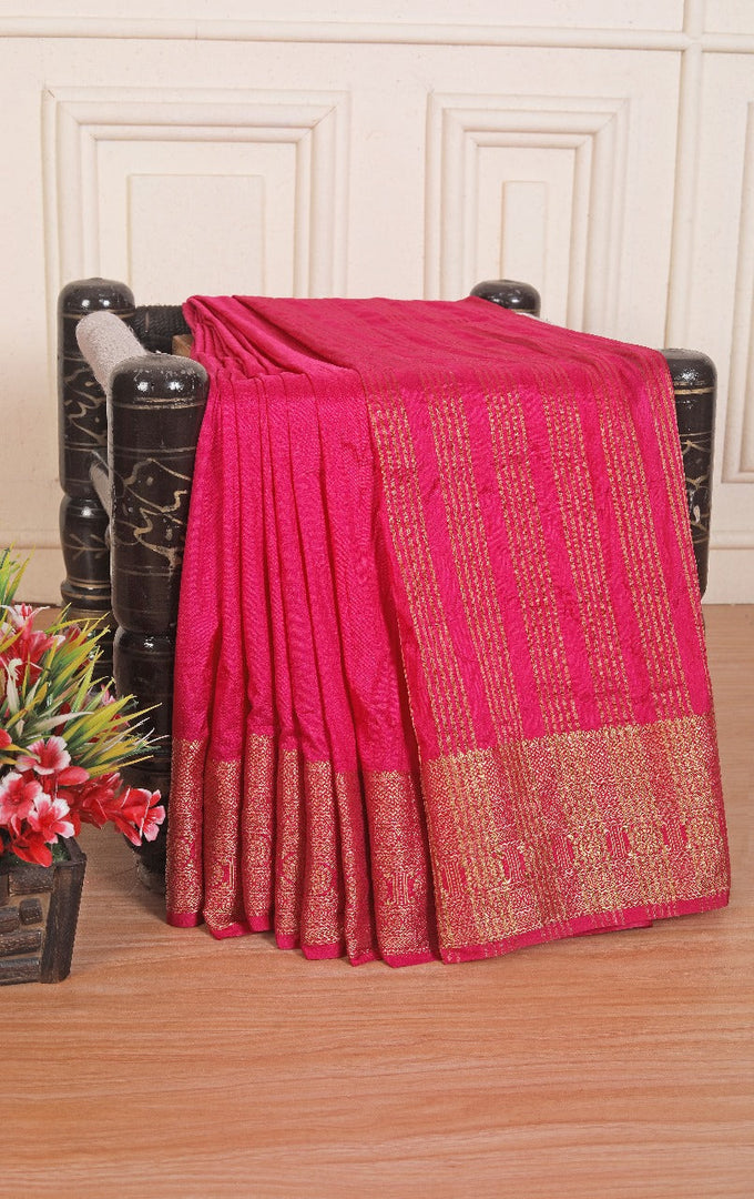 Authentic Mysore Soft Silk Saree Dark Pink Zari Woven Style