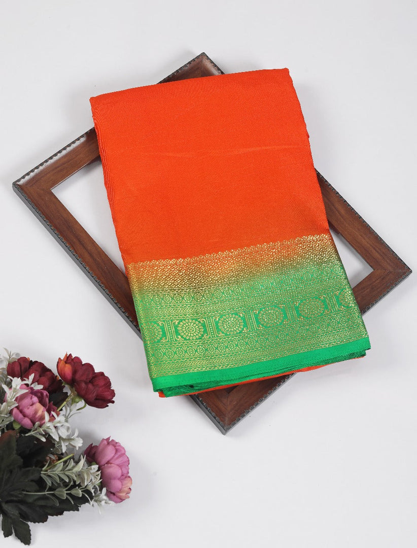 Classic Orange Mysore Soft Silk Saree Featuring Golden Zari