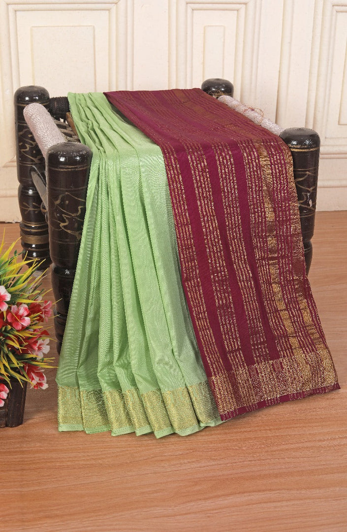 Traditional Pista Soft Silk Saree With Gold Zari Design