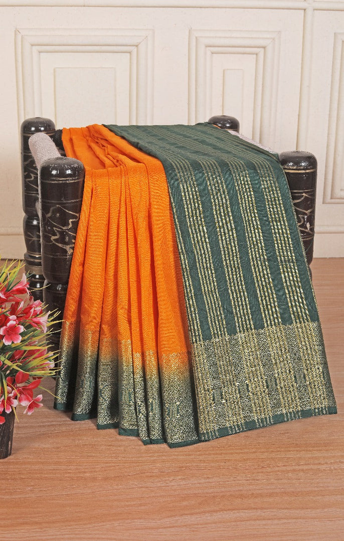 Luxury Orange Mysore Silk Saree With Shimmering Golden Zari