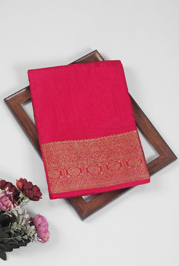 Authentic Mysore Soft Silk Saree Dark Pink Zari Woven Style