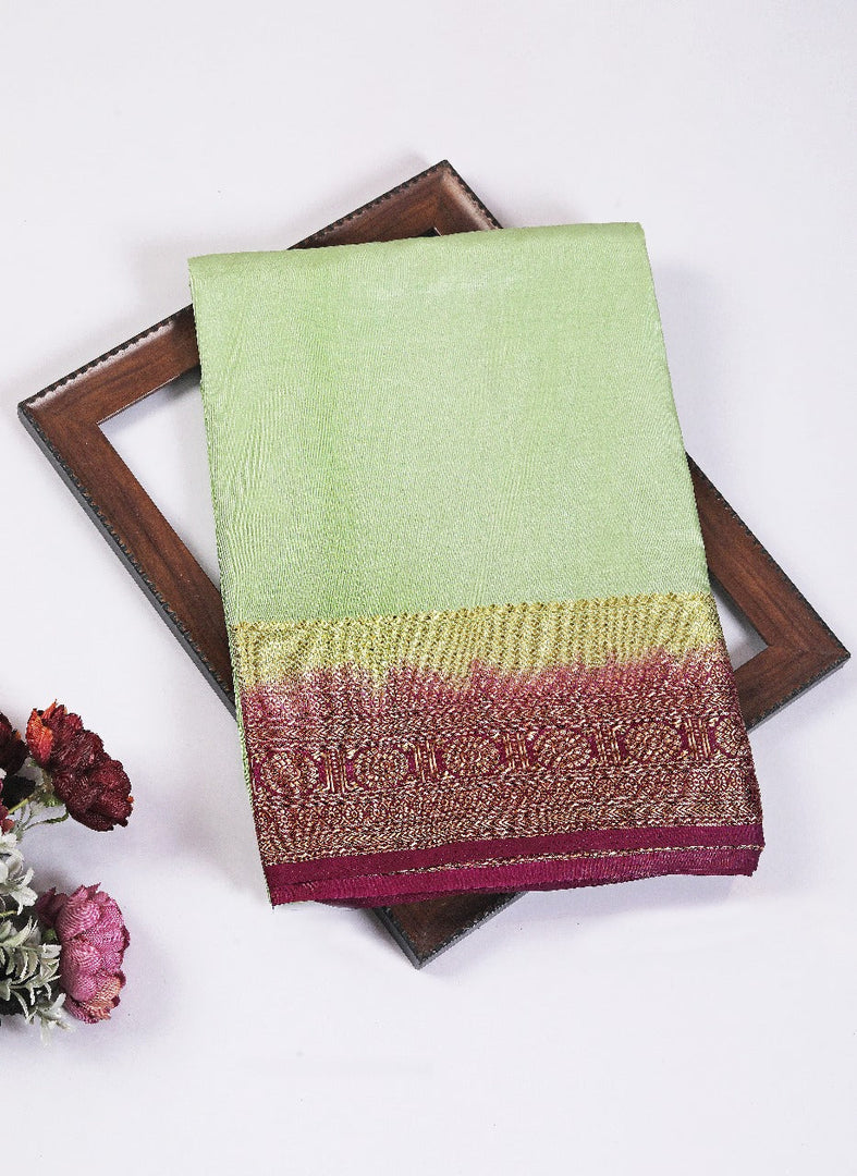 Traditional Pista Soft Silk Saree With Gold Zari Design