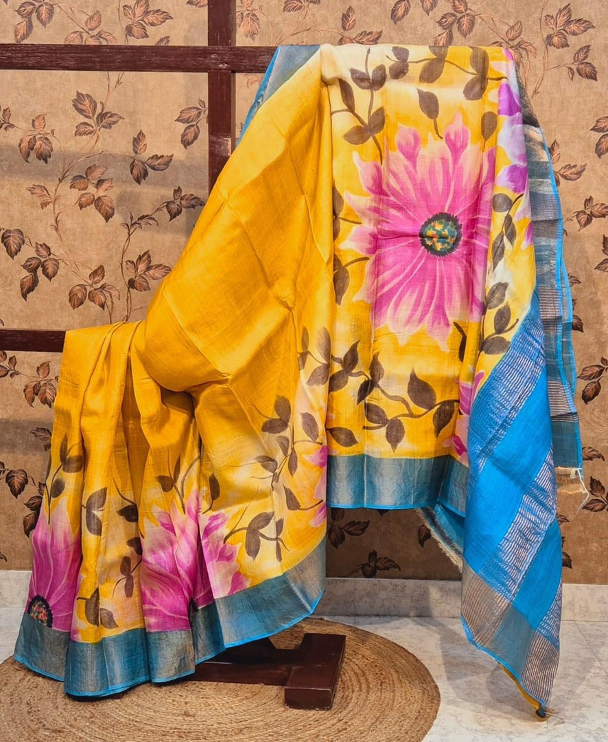 Tusser Soft Silk Sarees With Zari Border