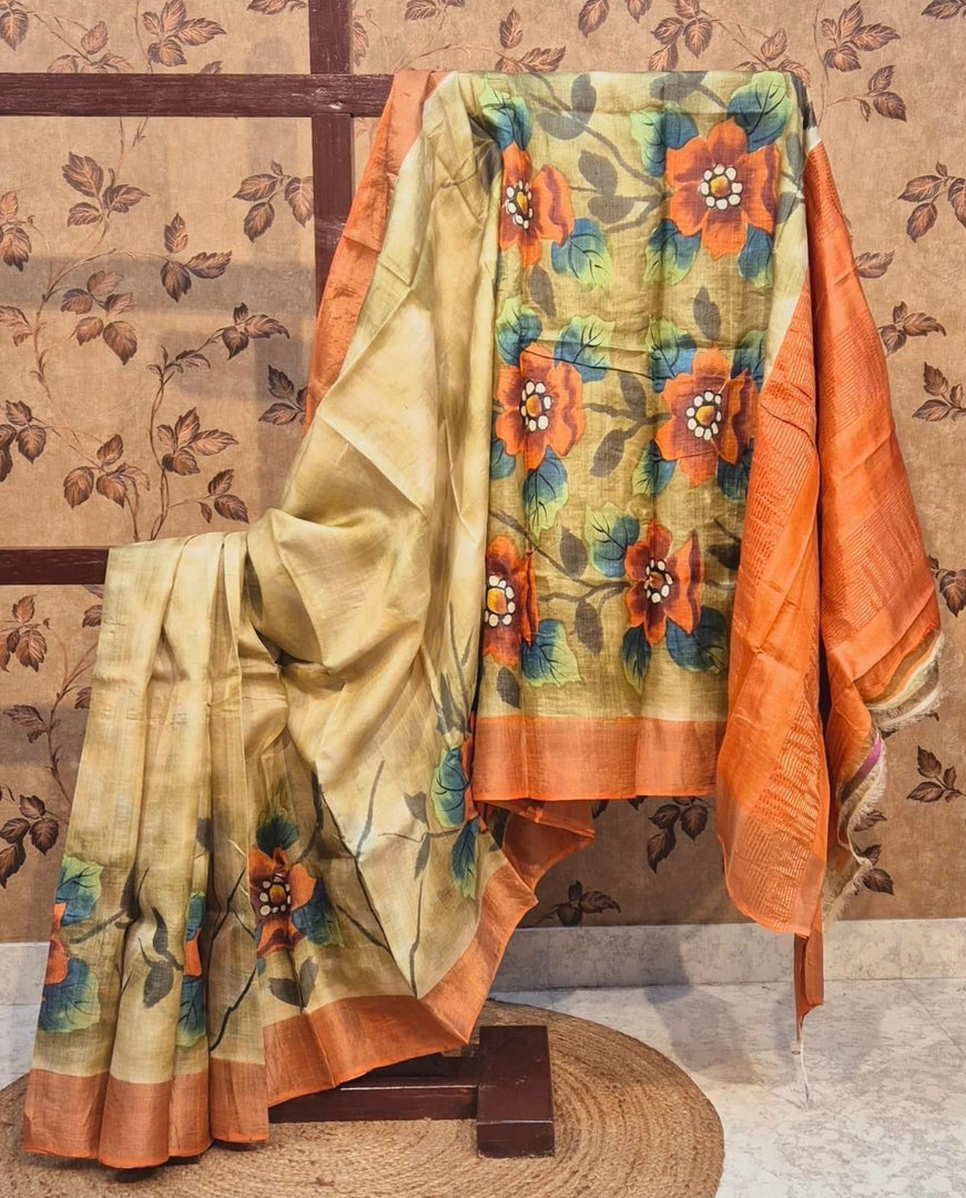 Tusser Soft Silk Sarees With Zari Border