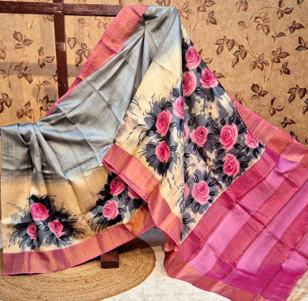 Tusser Soft Silk Sarees With Zari Border