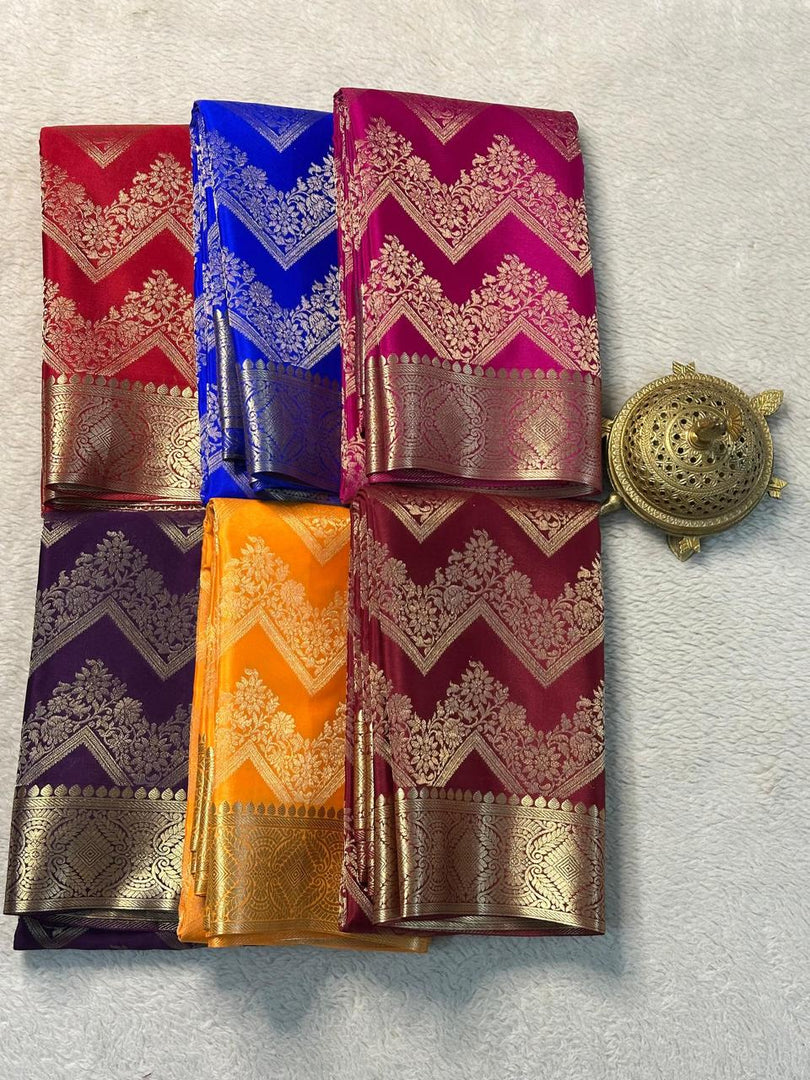 Designer Wine Zari Brocade Saree Elegant Pure Mysore Silk Look