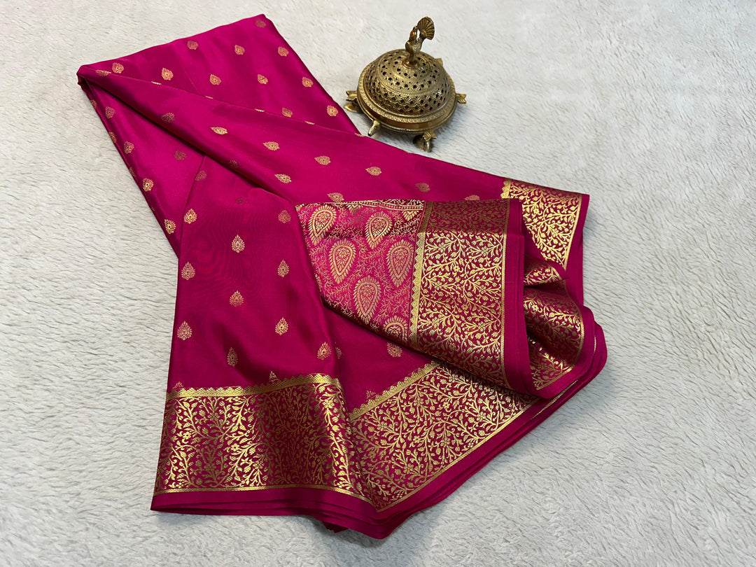 Handloom Mysore Silk Saree With Rich Zari Brocade Borders