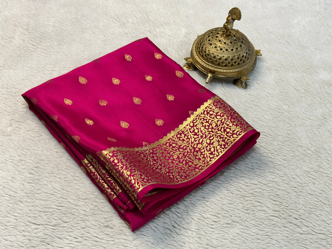 Handloom Mysore Silk Saree With Rich Zari Brocade Borders