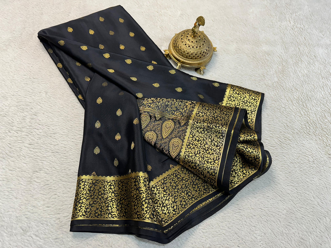 Premium Pure Mysore Silk Saree In With Zari And Brocade Work