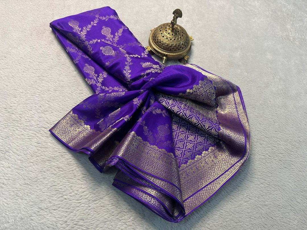 Elegant Pure Mysore Silk Saree With Zari Brocade Work