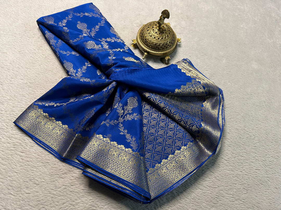 Authentic Light Blue Soft Mysore Silk Saree Zari And Brocade Detailing